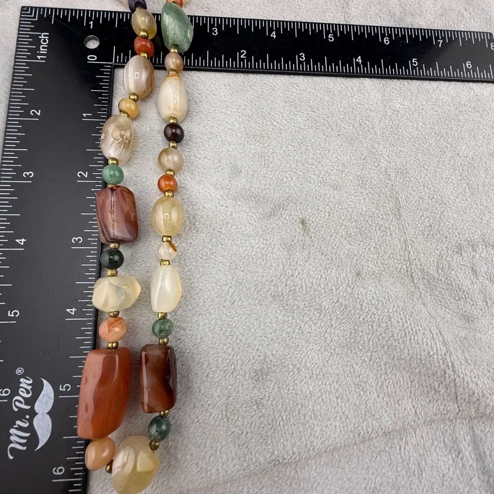Vintage Beggers Beaded Necklace Polished Stone Flapper Opera 34